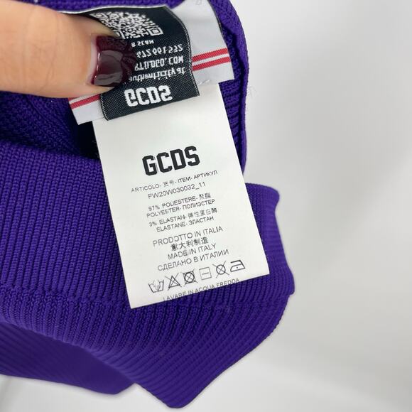 GCDS | Asymmetric Logo Zip Detail Ribbed Knit Mini Skirt In Purple S - Picture 7 of 9
